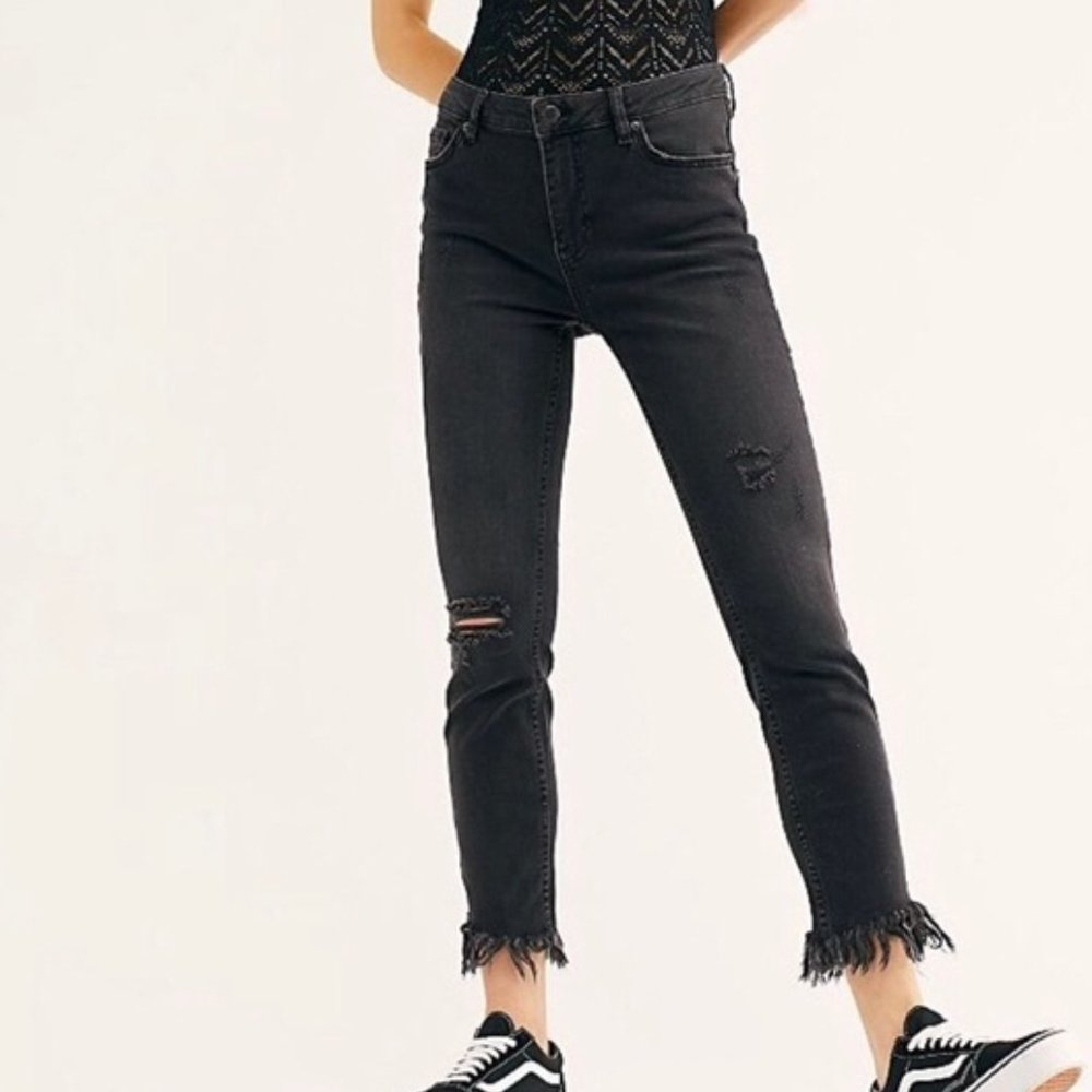 Free People Distressed Black High Waisted Jeans